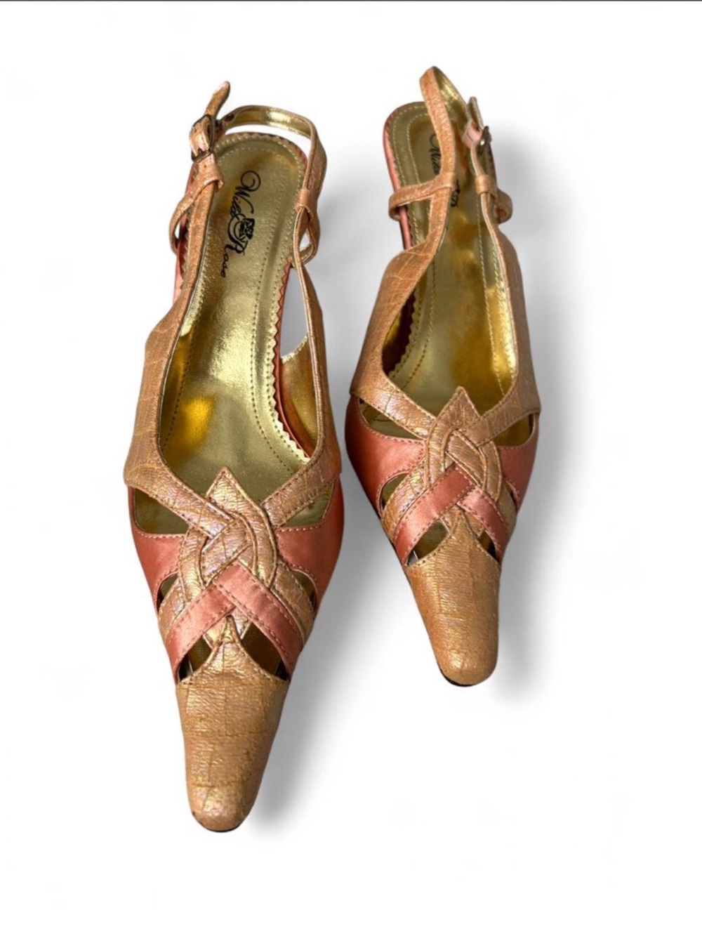 Elegant Womens Pink Gold Slingback Heels